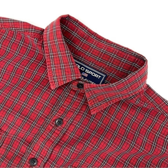 Polo Ralph Lauren Other - Polo Sport Plaid Button Down Shirt Men’s Large Red Black White Long Sleeve EUC
